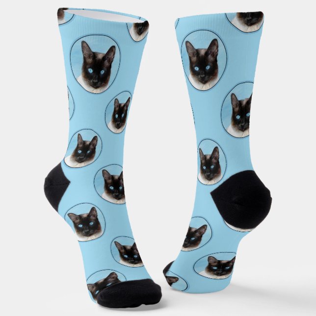 Siamese Cat Portrait Painting Cute Original Art Socks (Angled)