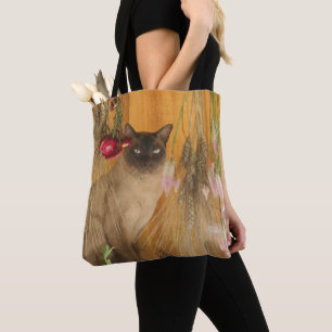 Siamese Cat Posing With Flowers Animal Tote Bag