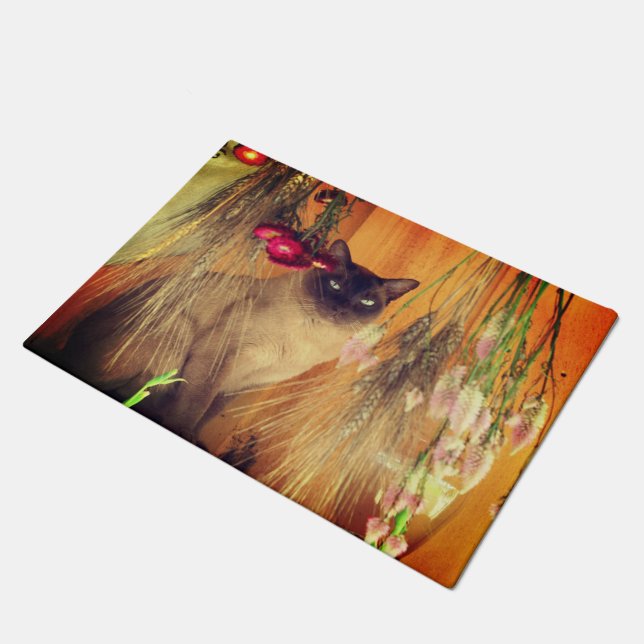 Siamese Cat Posing With Flowers  Doormat (Angled)