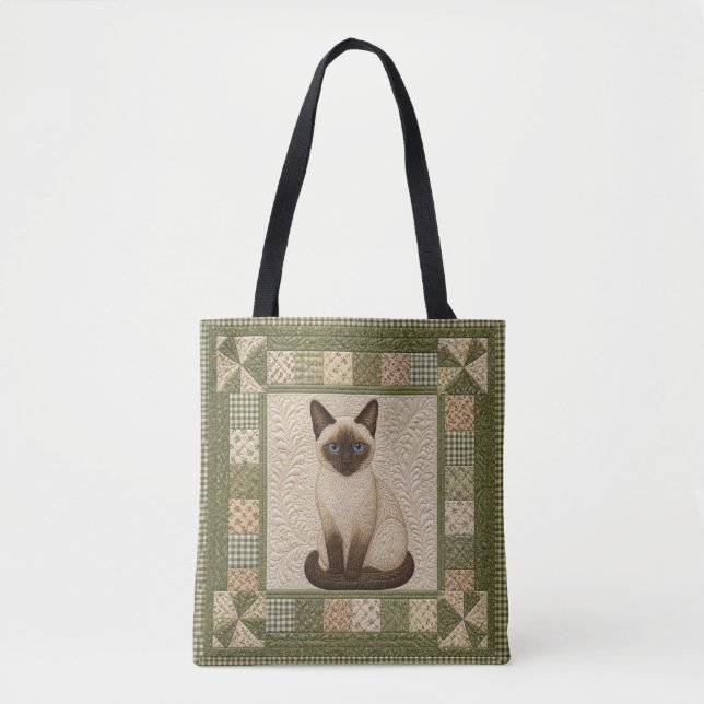 Siamese Cat Quilt Personalise Tote Bag (Front)