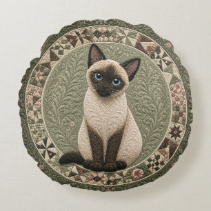 Siamese Cat Quilt Round Cushion