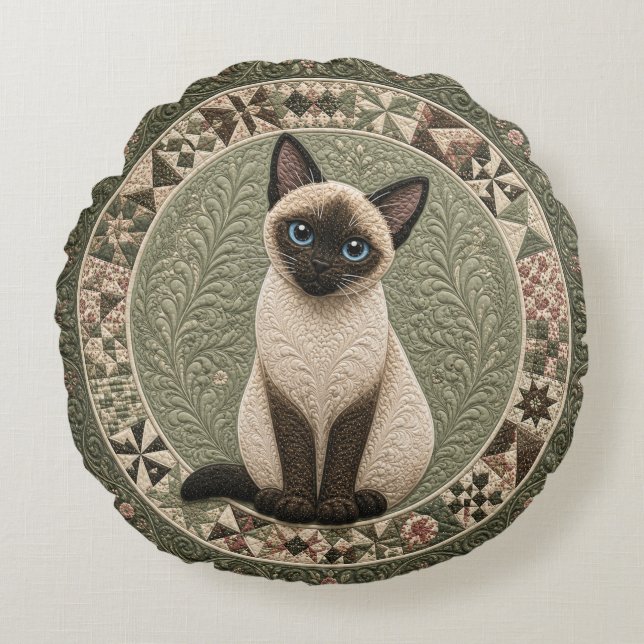 Siamese Cat Quilt  Round Cushion (Front)