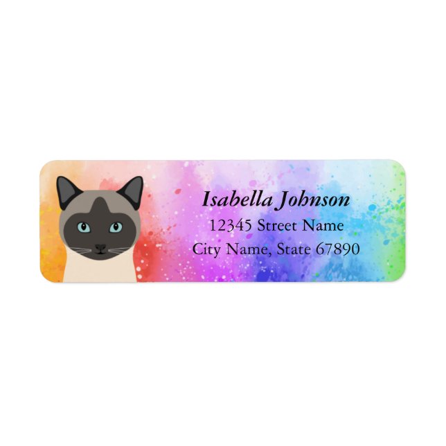 Siamese Cat Rainbow Return Address Labels (Front)