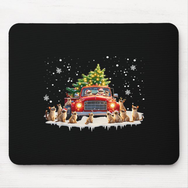 Siamese Cat Red Truck Christmas Tree Santa Ugly Xm Mouse Pad (Front)
