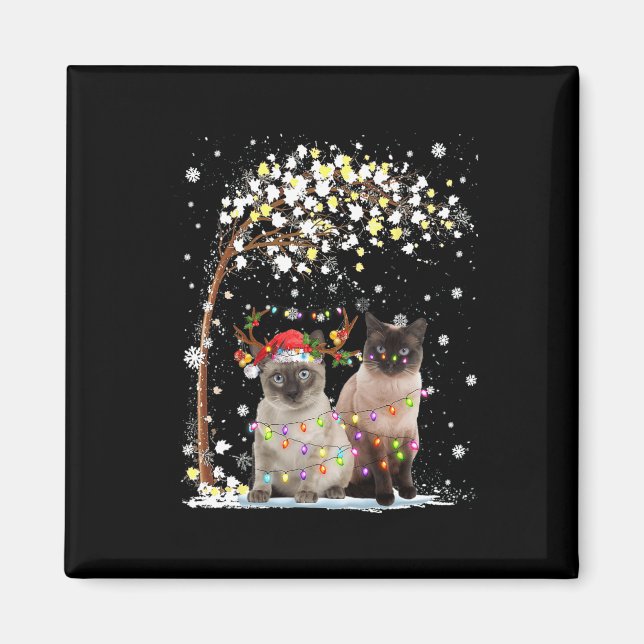 Siamese Cat Reindeer Hat Santa Christmas Tree Funn Magnet (Front)