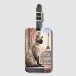 Siamese Cat Relaxing on Parisian Window Sill Luggage Tag