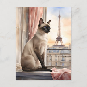 Siamese Cat Relaxing on Parisian Window Sill Postcard