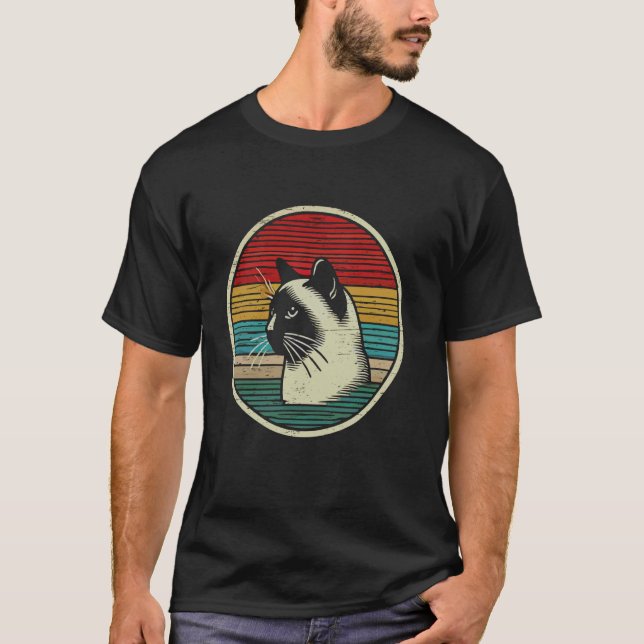 Siamese Cat Retro Sunset T-Shirt (Front)