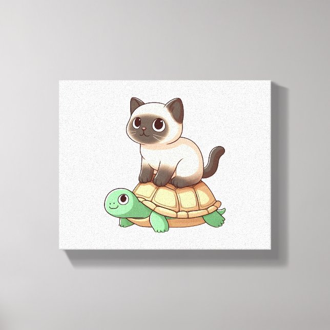 Siamese cat rides turtle  canvas print (Front)