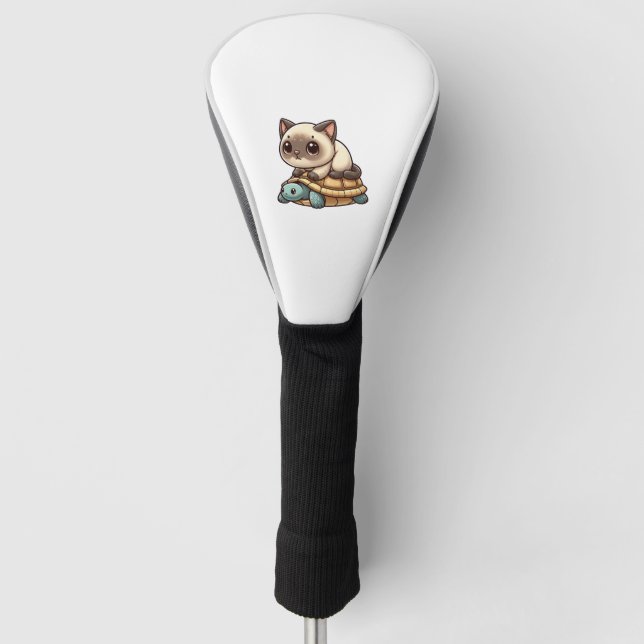 Siamese cat rides turtle golf head cover (Front)
