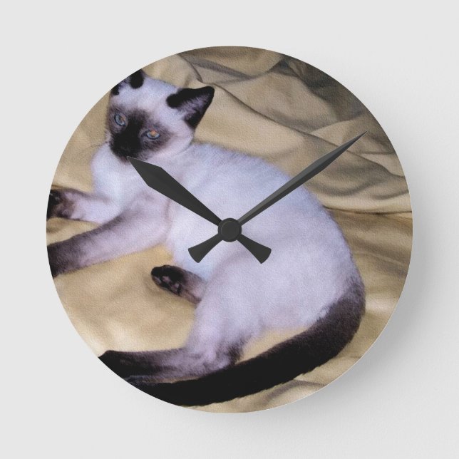 Siamese cat sandstone animal art pet cute kitty round clock (Front)