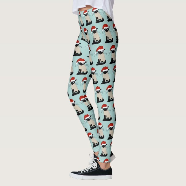 Siamese Cat Santa Funny Christmas Holiday Leggings (Left)