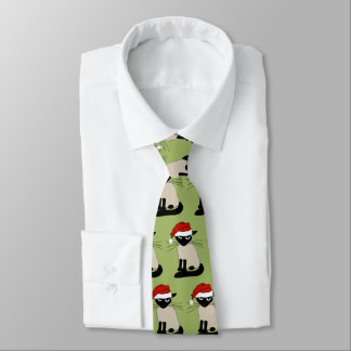Siamese Cat Santa Funny Christmas Holiday Tie