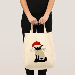 Siamese Cat Santa Funny Christmas Holiday Tote Bag
