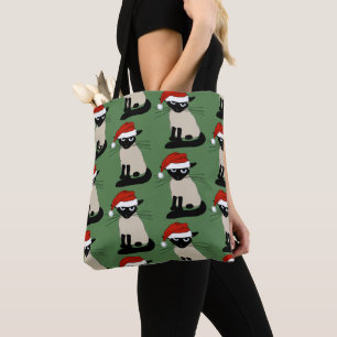 Siamese Cat Santa Funny Christmas Holiday Tote Bag