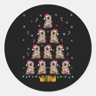 Siamese Cat Santa Hat Xmas Lights Men Women Christ Classic Round Sticker