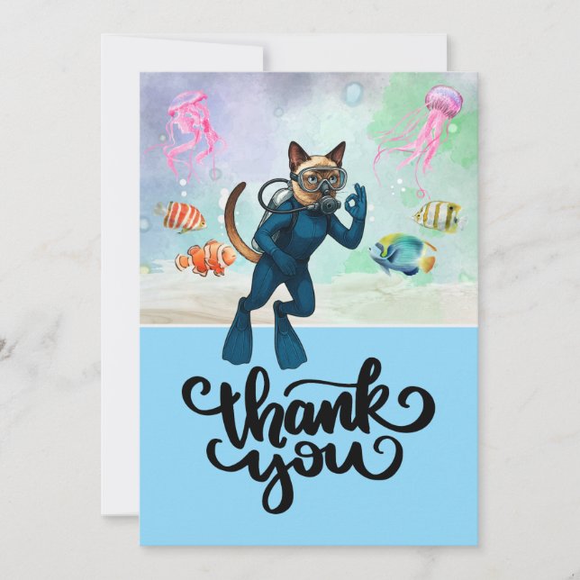 Siamese Cat Scuba Diver  Thank You Card (Front)