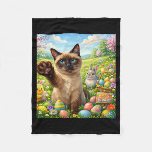 Siamese Cat Selfie Bunny Cute Easter Spring Eggs Fleece Blanket
