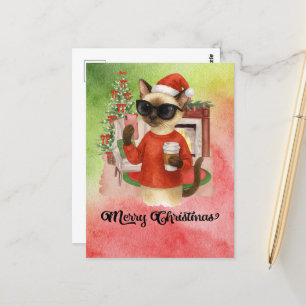 Siamese Cat Sending Message Merry Christmas Postcard