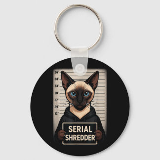 Siamese Cat Serial Shredder Mugshot Funny Pet Key Ring