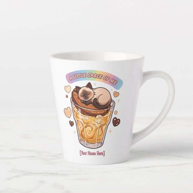 Siamese Cat Sleeping on Coffee Glass Aesthetics Latte Mug (Right)
