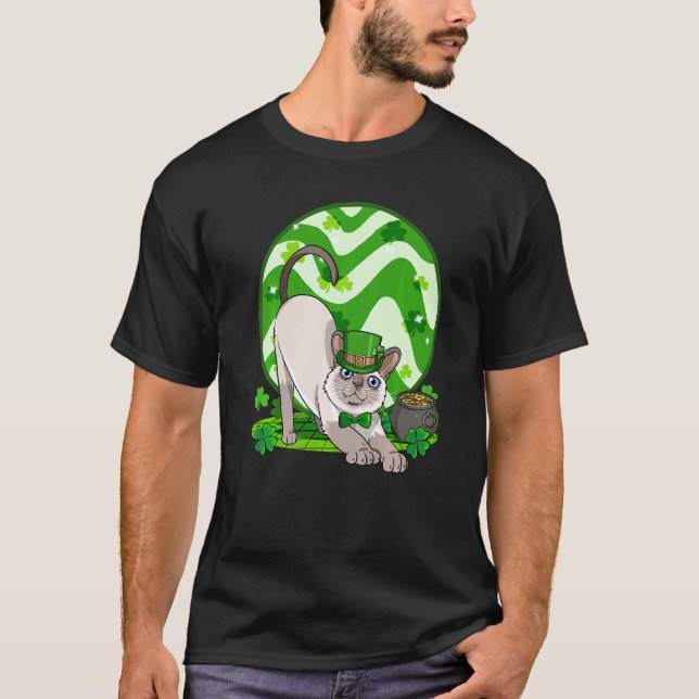 Siamese Cat St Patricks Leprechaun Kitten T-Shirt (Front)
