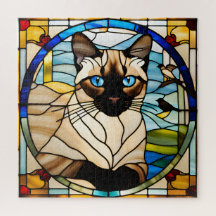 Siamese Cat Stained Glass Jigsaw Puzzle