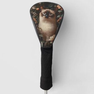 Siamese Cat Surrounded By Blush Pink Flowers Golf Head Cover