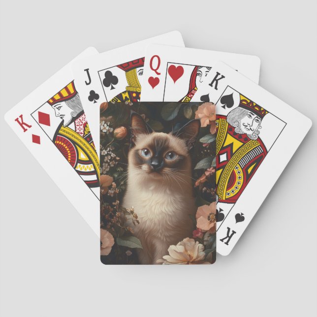 Siamese Cat Surrounded By Blush Pink Flowers Playing Cards (Back)