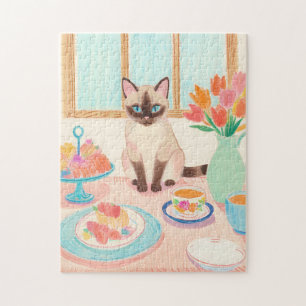Siamese Cat Tea-Time Jigsaw Puzzle