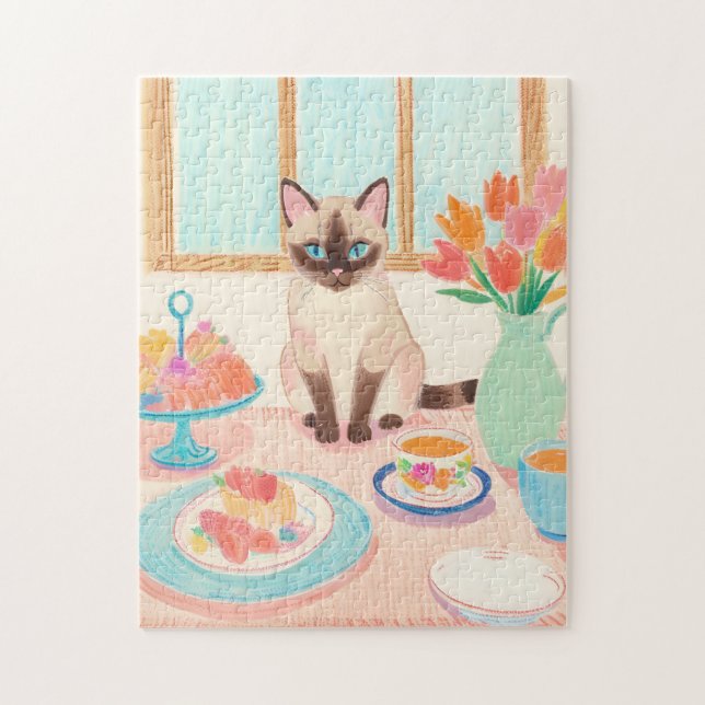 Siamese Cat Tea-Time Jigsaw Puzzle (Vertical)