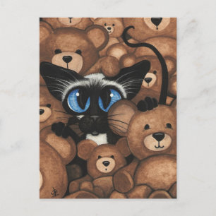 Siamese Cat Teddy Bear Hug by BiHrLe Postcard