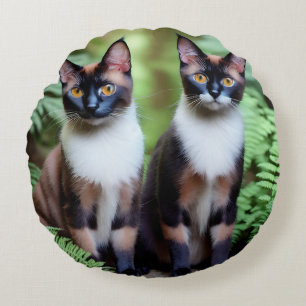 Siamese Cat Twins, Round Cushion
