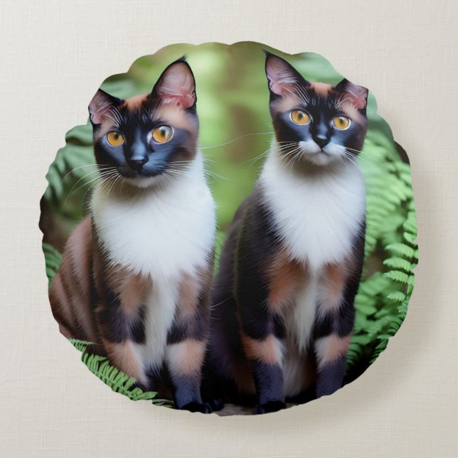 Siamese Cat Twins, Round Cushion (Front)