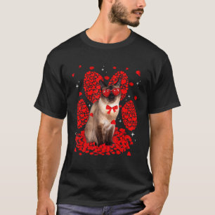 Siamese Cat Valentine Paw Heart Cat T-Shirt