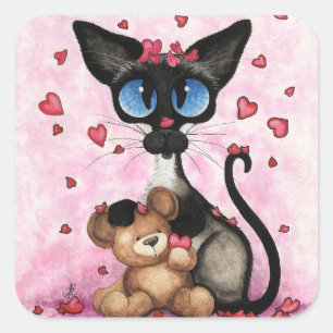 Siamese Cat Valentines Day by Bihrle Square Sticker