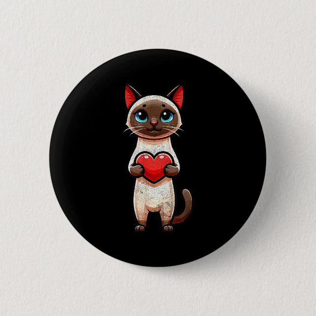 Siamese Cat Valentines Heart Lover Funny Boys Girl 6 Cm Round Badge (Front)