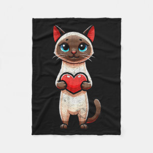 Siamese Cat Valentines Heart Lover Funny Boys Girl Fleece Blanket