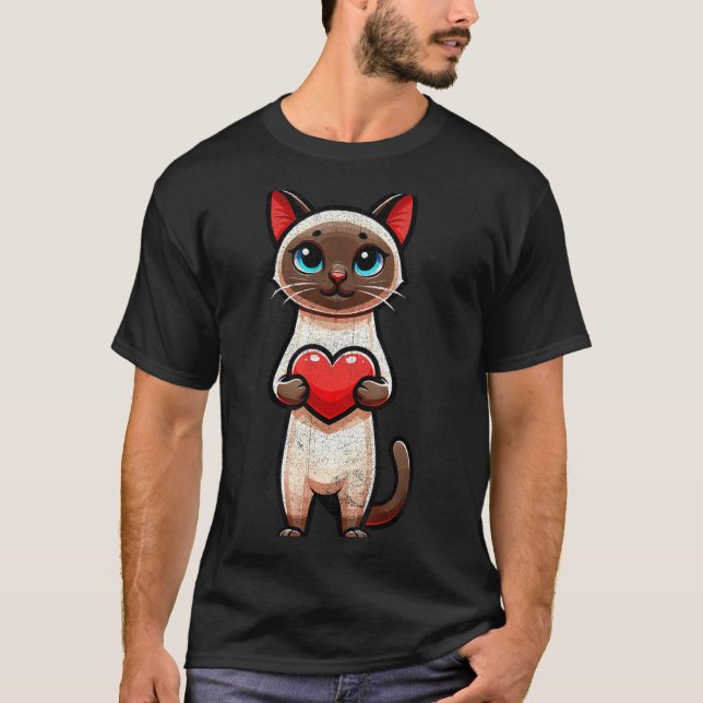 Siamese Cat Valentines Heart Lover Funny Boys Girl T-Shirt (Front)