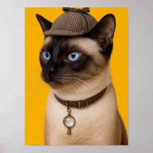 Siamese Cat Wall Art — Detective Pet Portrait