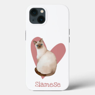 Siamese Cat Watercolor Kitty Pink Heart iPhone 13 Case