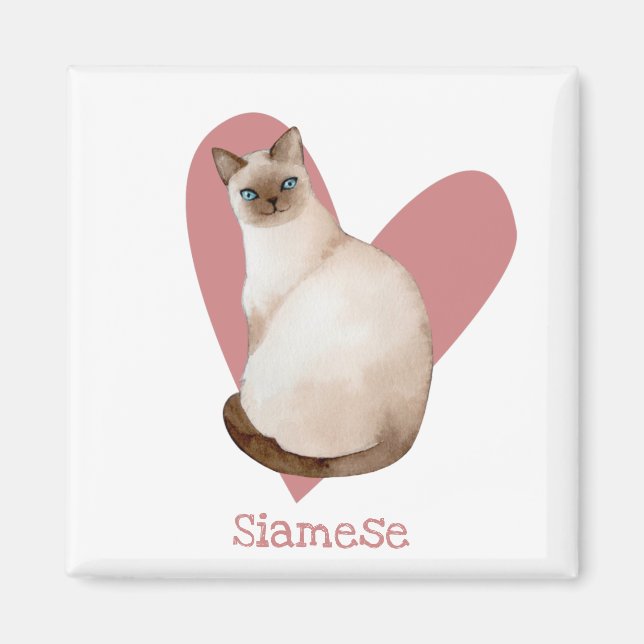 Siamese Cat Watercolor Kitty Pink Heart Magnet (Front)