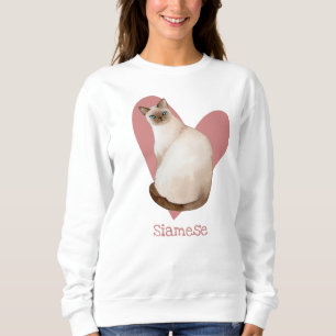 Siamese Cat Watercolor Kitty Pink Heart Sweatshirt