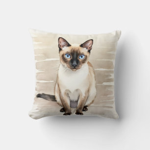 Siamese Cat Watercolor Linear Wave Art Cushion
