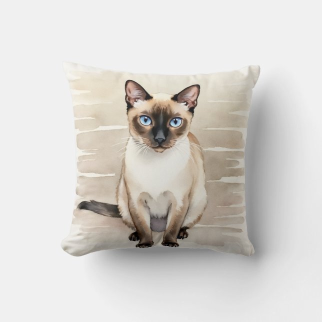Siamese Cat Watercolor Linear Wave Art Cushion (Front)