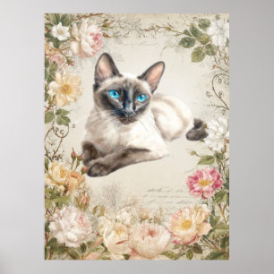 Siamese Cat Watercolor Vintage Print