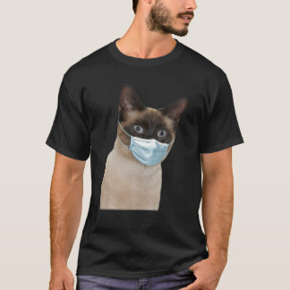 Siamese Cat Wearing Cat Face Mask Love Siamese Fun T-Shirt