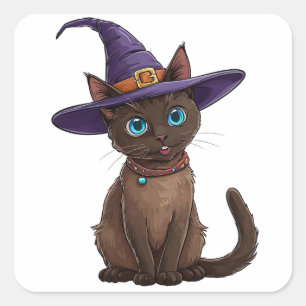 Siamese Cat Witch Hat Cute Halloween Pet Lovers Square Sticker