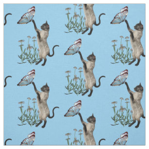 Siamese Cat With Blue Butterfly Animal Fabric
