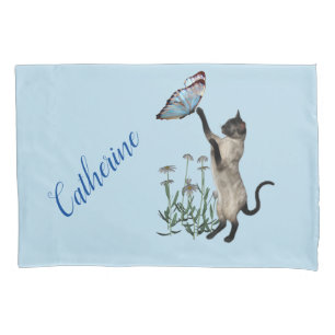 Siamese Cat With Blue Butterfly Personalised  Pillowcase